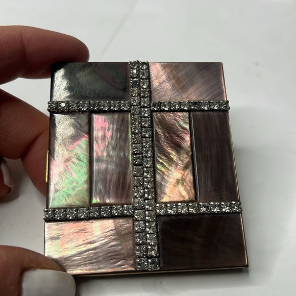 Vintage Mother of Pearl Brass Powder Compact with Powder - Picture 1 of 5